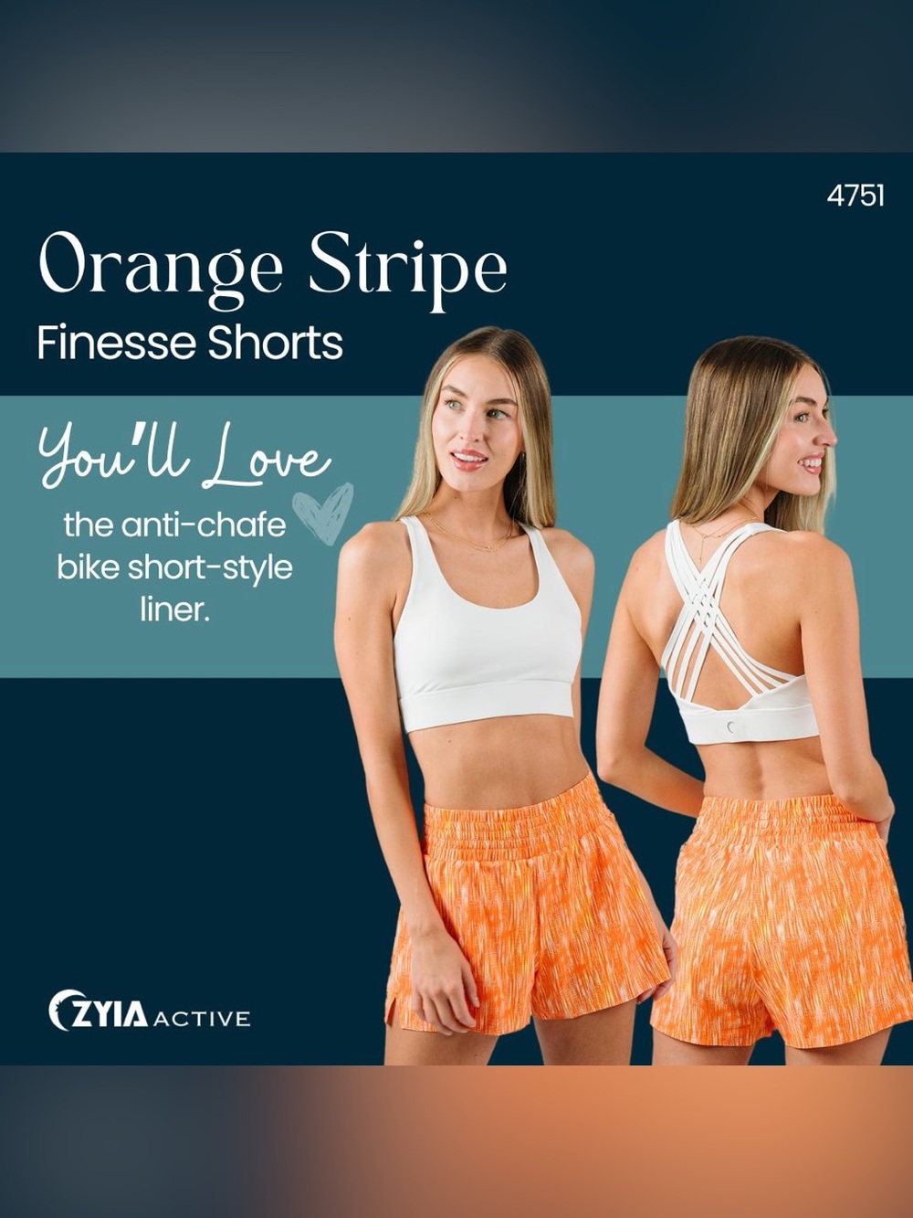 ZYIA Active Women's Orange Stripe Finesse Athletic Shorts